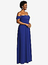 Alt View 3 Thumbnail - Cobalt Blue Off-the-Shoulder Pleated Cap Sleeve A-line Maxi Dress
