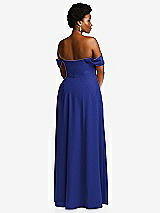 Alt View 4 Thumbnail - Cobalt Blue Off-the-Shoulder Pleated Cap Sleeve A-line Maxi Dress