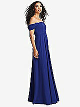 Side View Thumbnail - Cobalt Blue Off-the-Shoulder Pleated Cap Sleeve A-line Maxi Dress