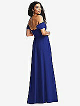 Rear View Thumbnail - Cobalt Blue Off-the-Shoulder Pleated Cap Sleeve A-line Maxi Dress