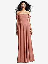 Front View Thumbnail - Desert Rose Off-the-Shoulder Pleated Cap Sleeve A-line Maxi Dress