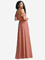 Rear View Thumbnail - Desert Rose Off-the-Shoulder Pleated Cap Sleeve A-line Maxi Dress
