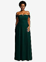 Alt View 2 Thumbnail - Evergreen Off-the-Shoulder Pleated Cap Sleeve A-line Maxi Dress