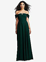 Front View Thumbnail - Evergreen Off-the-Shoulder Pleated Cap Sleeve A-line Maxi Dress