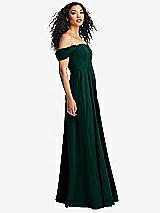 Side View Thumbnail - Evergreen Off-the-Shoulder Pleated Cap Sleeve A-line Maxi Dress