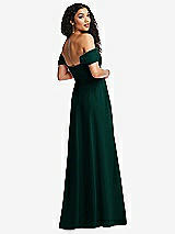 Rear View Thumbnail - Evergreen Off-the-Shoulder Pleated Cap Sleeve A-line Maxi Dress