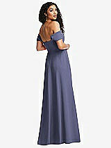Rear View Thumbnail - French Blue Off-the-Shoulder Pleated Cap Sleeve A-line Maxi Dress