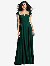 Alt View 1 Thumbnail - Hunter Green Off-the-Shoulder Pleated Cap Sleeve A-line Maxi Dress