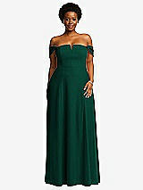 Alt View 2 Thumbnail - Hunter Green Off-the-Shoulder Pleated Cap Sleeve A-line Maxi Dress