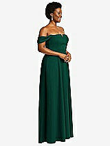 Alt View 3 Thumbnail - Hunter Green Off-the-Shoulder Pleated Cap Sleeve A-line Maxi Dress