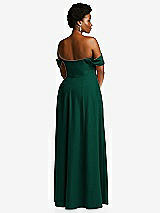 Alt View 4 Thumbnail - Hunter Green Off-the-Shoulder Pleated Cap Sleeve A-line Maxi Dress