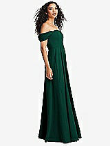 Side View Thumbnail - Hunter Green Off-the-Shoulder Pleated Cap Sleeve A-line Maxi Dress