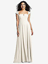 Alt View 1 Thumbnail - Ivory Off-the-Shoulder Pleated Cap Sleeve A-line Maxi Dress