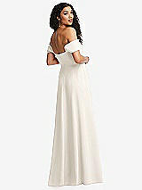 Rear View Thumbnail - Ivory Off-the-Shoulder Pleated Cap Sleeve A-line Maxi Dress