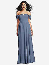 Front View Thumbnail - Larkspur Blue Off-the-Shoulder Pleated Cap Sleeve A-line Maxi Dress