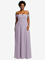 Alt View 2 Thumbnail - Lilac Haze Off-the-Shoulder Pleated Cap Sleeve A-line Maxi Dress