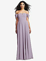 Front View Thumbnail - Lilac Haze Off-the-Shoulder Pleated Cap Sleeve A-line Maxi Dress