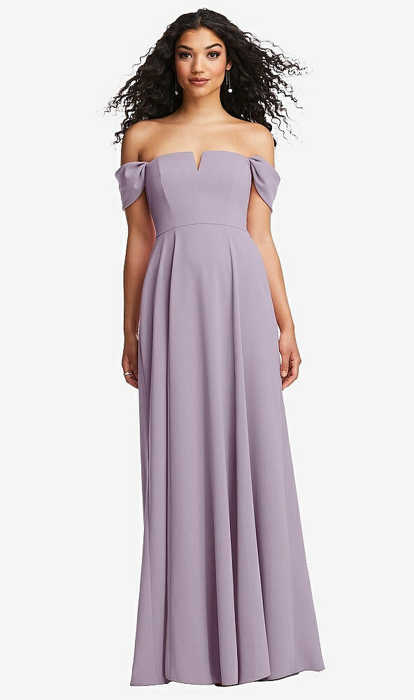 Front View - Lilac Haze Off-the-Shoulder Pleated Cap Sleeve A-line Maxi Dress