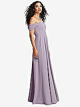 Side View Thumbnail - Lilac Haze Off-the-Shoulder Pleated Cap Sleeve A-line Maxi Dress