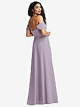Rear View Thumbnail - Lilac Haze Off-the-Shoulder Pleated Cap Sleeve A-line Maxi Dress