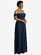 Alt View 3 Thumbnail - Midnight Navy Off-the-Shoulder Pleated Cap Sleeve A-line Maxi Dress