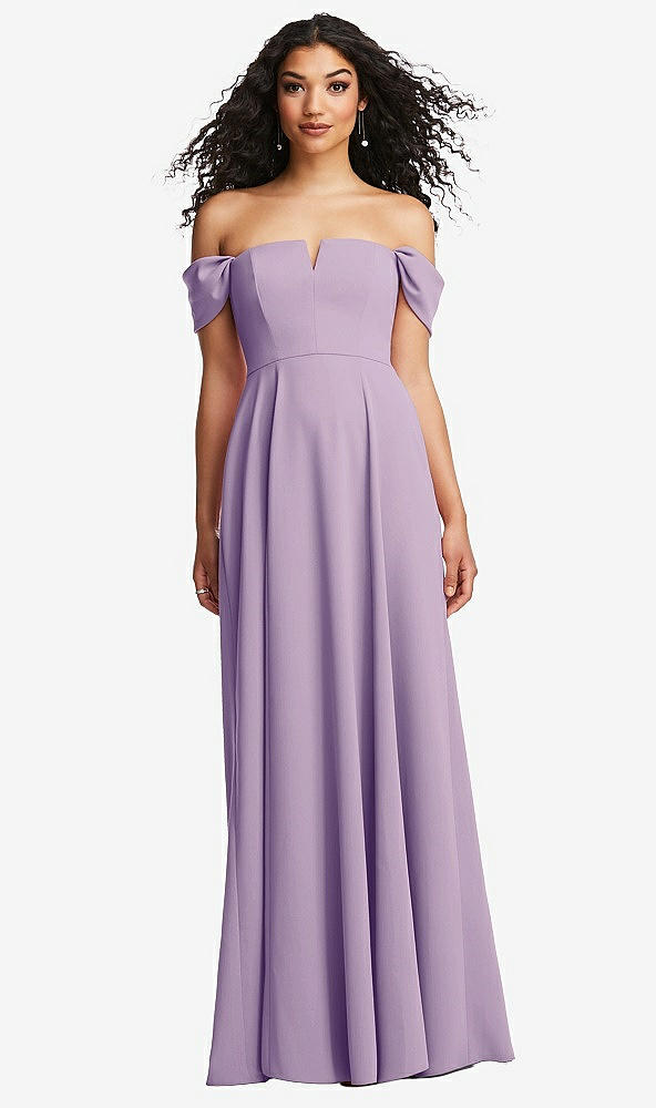 Front View - Pale Purple Off-the-Shoulder Pleated Cap Sleeve A-line Maxi Dress