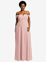 Alt View 2 Thumbnail - Rose - PANTONE Rose Quartz Off-the-Shoulder Pleated Cap Sleeve A-line Maxi Dress