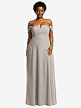 Alt View 2 Thumbnail - Taupe Off-the-Shoulder Pleated Cap Sleeve A-line Maxi Dress