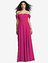 Front View Thumbnail - Think Pink Off-the-Shoulder Pleated Cap Sleeve A-line Maxi Dress
