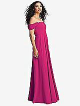 Side View Thumbnail - Think Pink Off-the-Shoulder Pleated Cap Sleeve A-line Maxi Dress