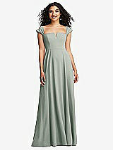 Alt View 1 Thumbnail - Willow Green Off-the-Shoulder Pleated Cap Sleeve A-line Maxi Dress