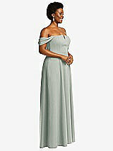 Alt View 3 Thumbnail - Willow Green Off-the-Shoulder Pleated Cap Sleeve A-line Maxi Dress