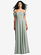 Front View Thumbnail - Willow Green Off-the-Shoulder Pleated Cap Sleeve A-line Maxi Dress