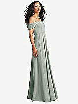 Side View Thumbnail - Willow Green Off-the-Shoulder Pleated Cap Sleeve A-line Maxi Dress