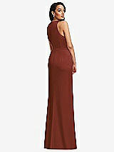 Rear View Thumbnail - Auburn Moon Pleated V-Neck Closed Back Trumpet Gown with Draped Front Slit