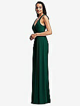 Side View Thumbnail - Hunter Green Pleated V-Neck Closed Back Trumpet Gown with Draped Front Slit