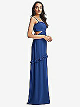Side View Thumbnail - Classic Blue Ruffle-Trimmed Cutout Tie-Back Maxi Dress with Tiered Skirt