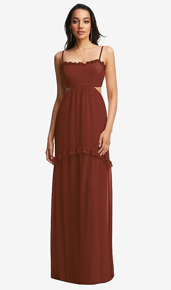 Front View - Auburn Moon Ruffle-Trimmed Cutout Tie-Back Maxi Dress with Tiered Skirt