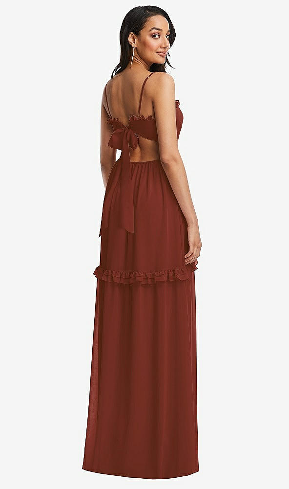 Back View - Auburn Moon Ruffle-Trimmed Cutout Tie-Back Maxi Dress with Tiered Skirt