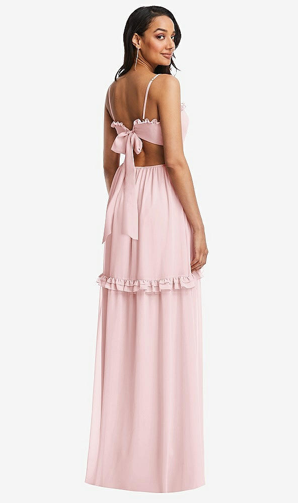 Back View - Ballet Pink Ruffle-Trimmed Cutout Tie-Back Maxi Dress with Tiered Skirt