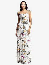 Front View Thumbnail - Butterfly Botanica Ivory Ruffle-Trimmed Cutout Tie-Back Maxi Dress with Tiered Skirt