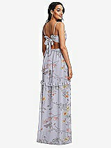 Rear View Thumbnail - Butterfly Botanica Silver Dove Ruffle-Trimmed Cutout Tie-Back Maxi Dress with Tiered Skirt