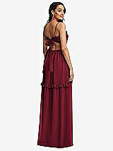 Rear View Thumbnail - Burgundy Ruffle-Trimmed Cutout Tie-Back Maxi Dress with Tiered Skirt