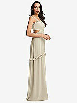Side View Thumbnail - Champagne Ruffle-Trimmed Cutout Tie-Back Maxi Dress with Tiered Skirt