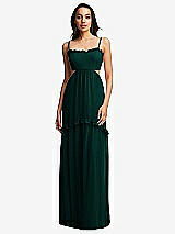 Front View Thumbnail - Evergreen Ruffle-Trimmed Cutout Tie-Back Maxi Dress with Tiered Skirt