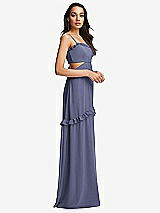 Side View Thumbnail - French Blue Ruffle-Trimmed Cutout Tie-Back Maxi Dress with Tiered Skirt