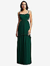 Front View Thumbnail - Hunter Green Ruffle-Trimmed Cutout Tie-Back Maxi Dress with Tiered Skirt