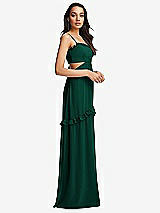 Side View Thumbnail - Hunter Green Ruffle-Trimmed Cutout Tie-Back Maxi Dress with Tiered Skirt