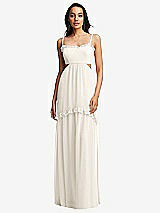Front View Thumbnail - Ivory Ruffle-Trimmed Cutout Tie-Back Maxi Dress with Tiered Skirt