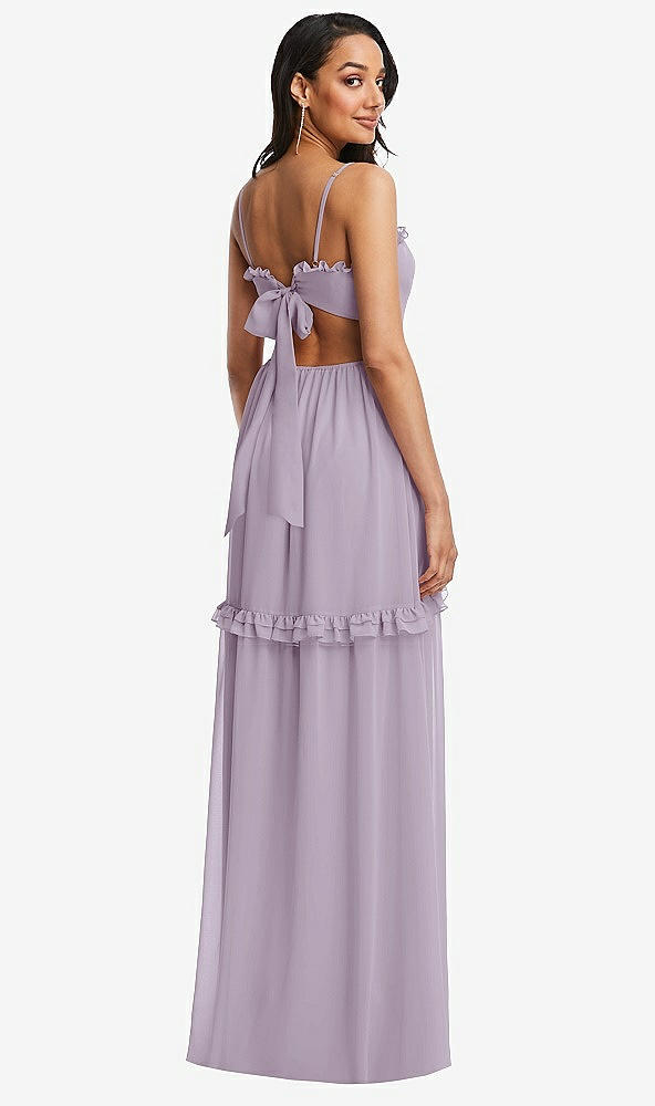 Back View - Lilac Haze Ruffle-Trimmed Cutout Tie-Back Maxi Dress with Tiered Skirt